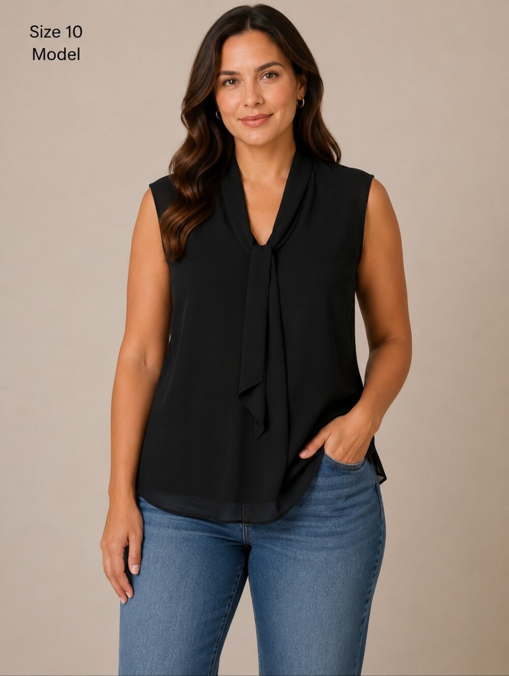 212 Collection Sleeveless Black V-Neck Tie Detail Women's Top Size L